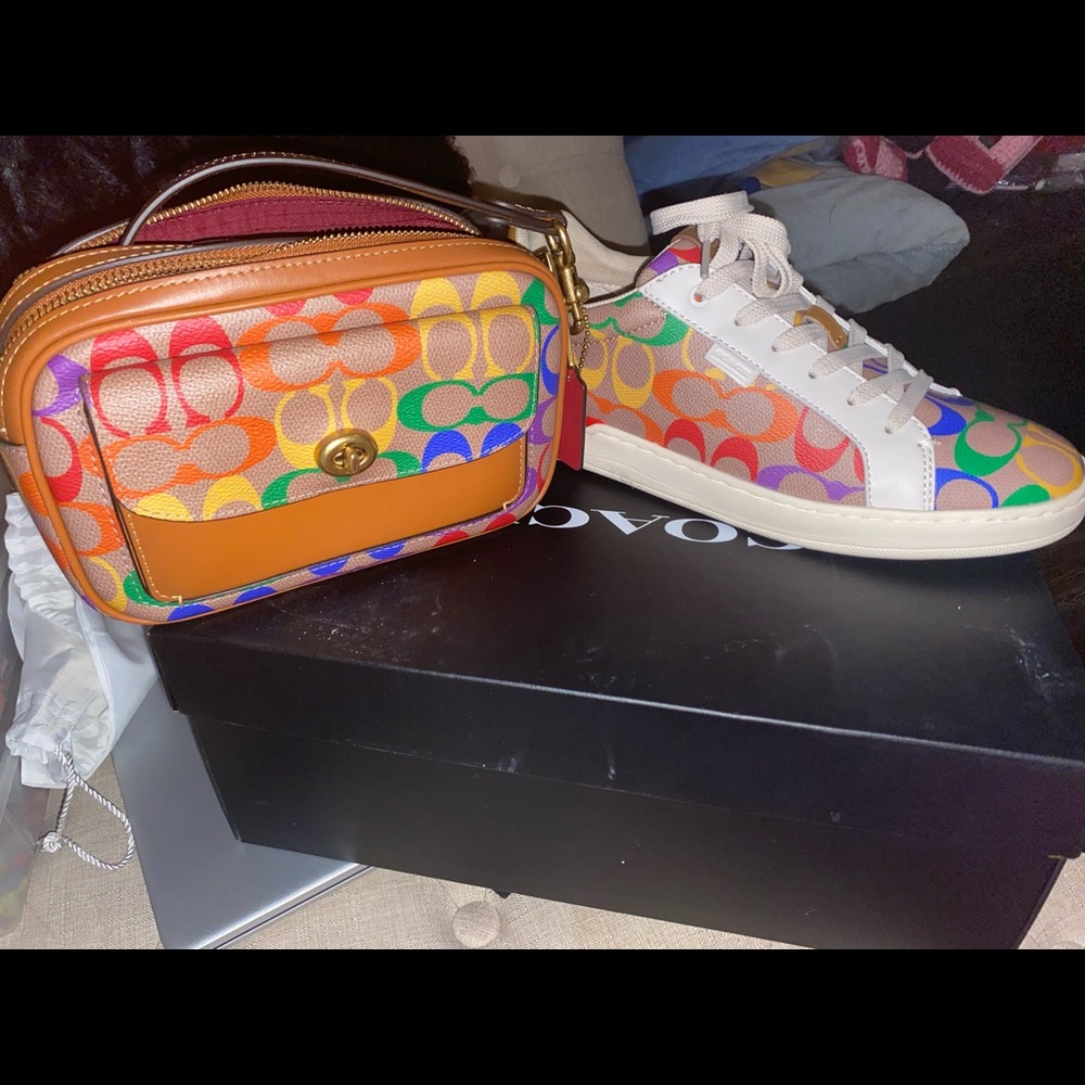 Coach purse and shoes rainbow set.